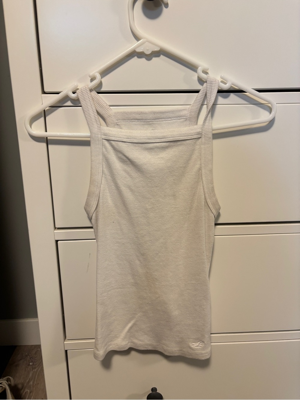 Hollister White Ribbed Square-Neck Tank